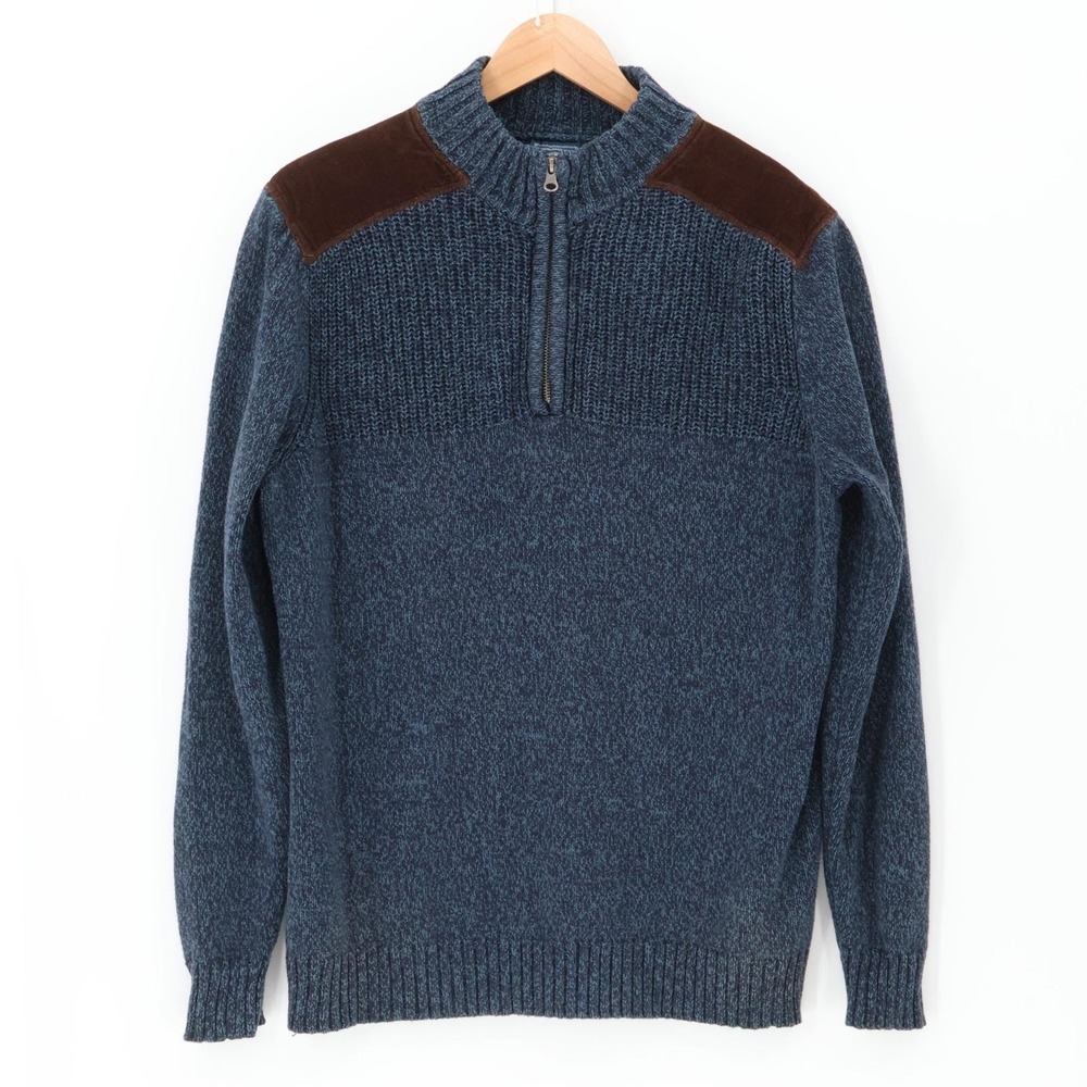 Vintage 90s Quarter Zip Fisherman Sweater Mens Size L Blue Rugged Heritage Patch
